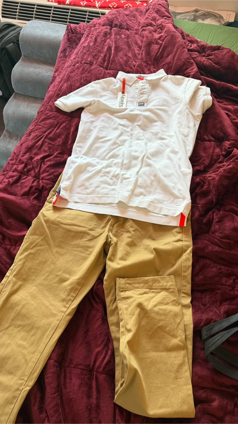 Superdry White Polo Shirt L & Tan Chinos pants set - photo 4