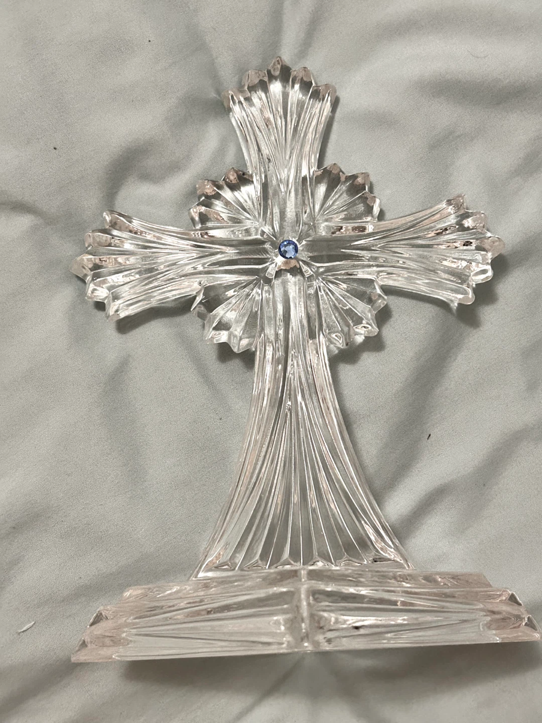 Clear Crystal Cross with Blue Accent