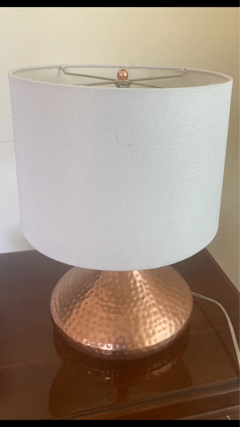 Hammered Copper Base Table Lamp with White Shade