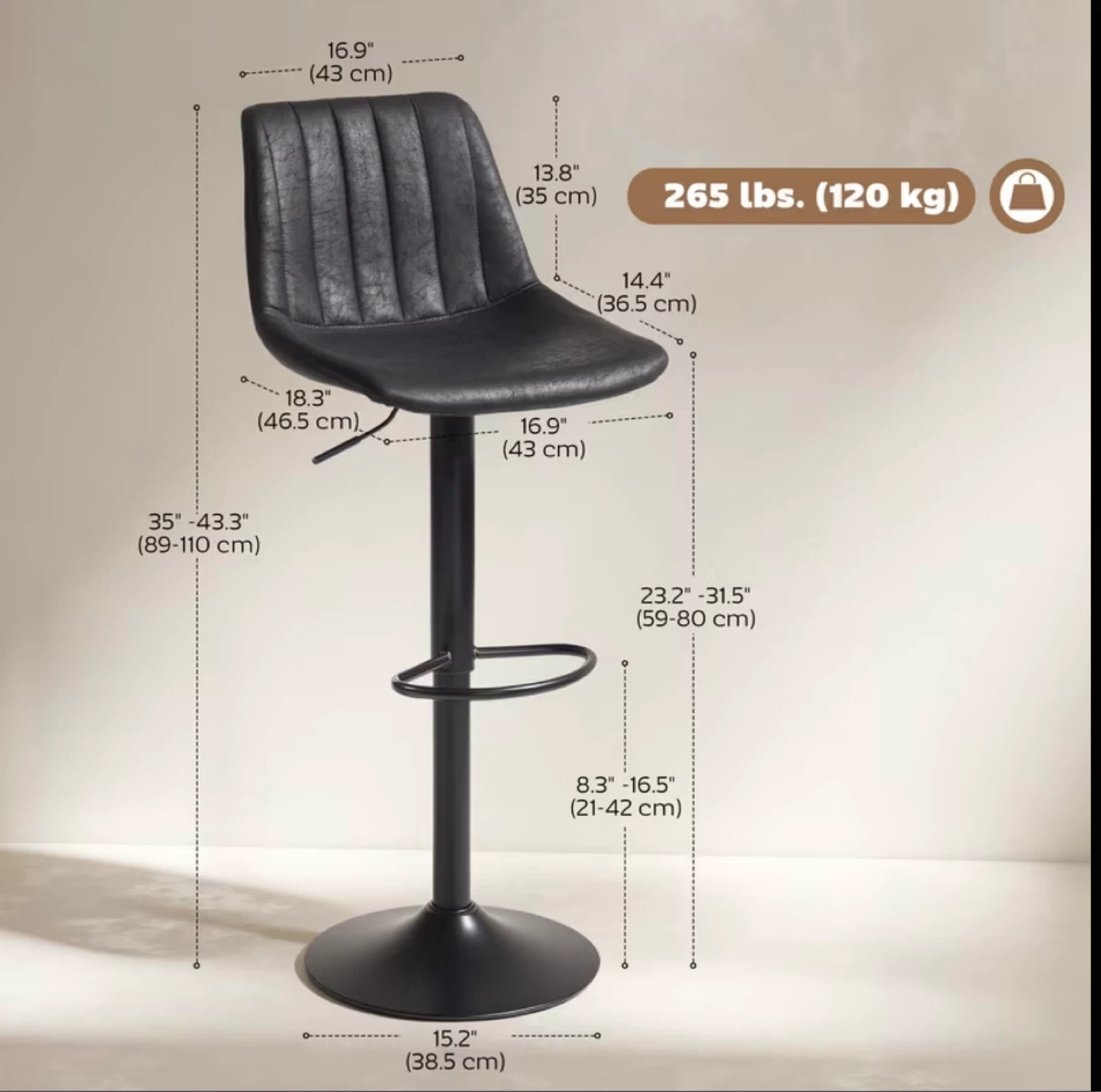 Adjustable Bar Stool - Black - photo 3