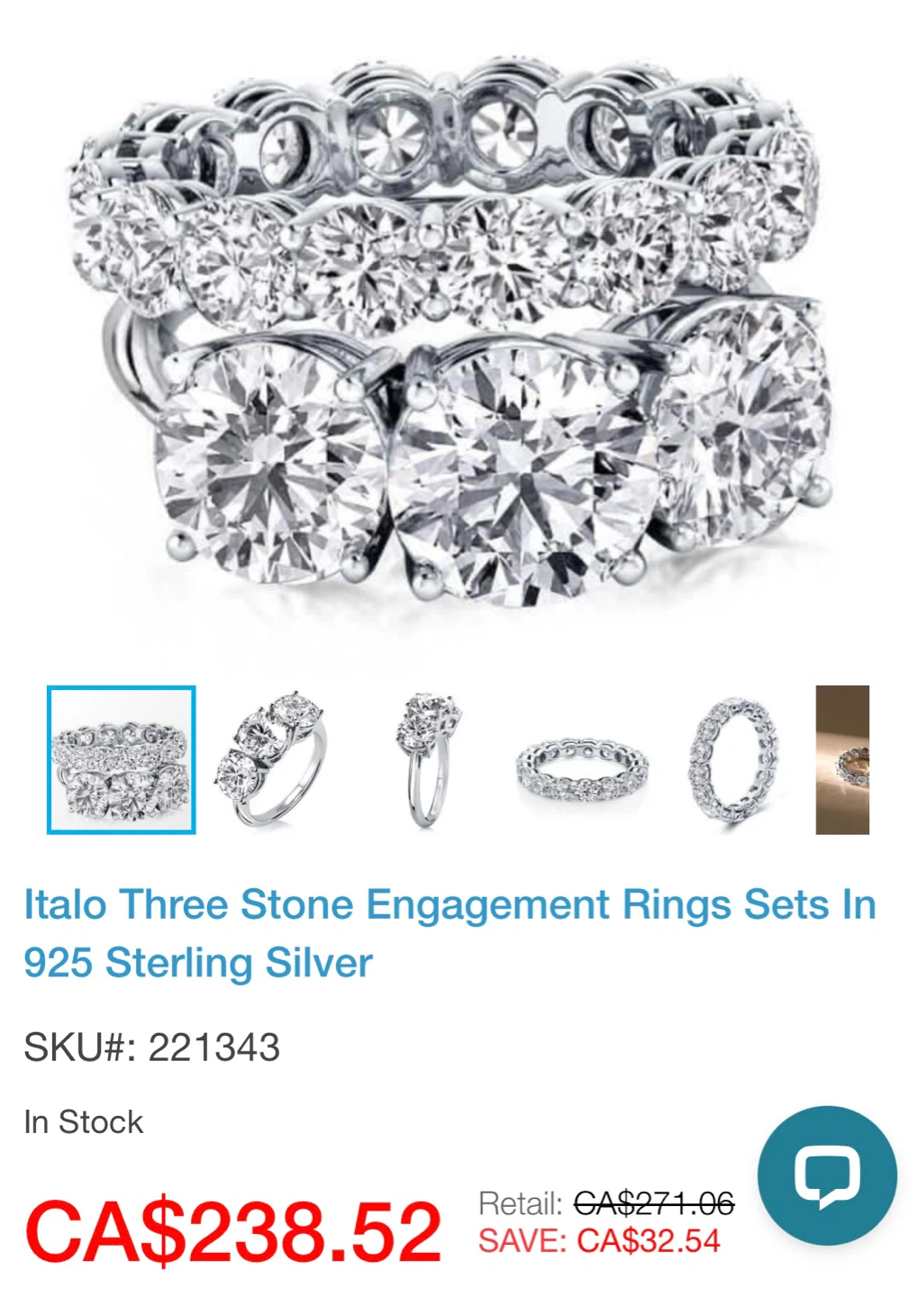 Italo Three Stone Engagement Rings Sets in 925 Sterling Silver - photo 5