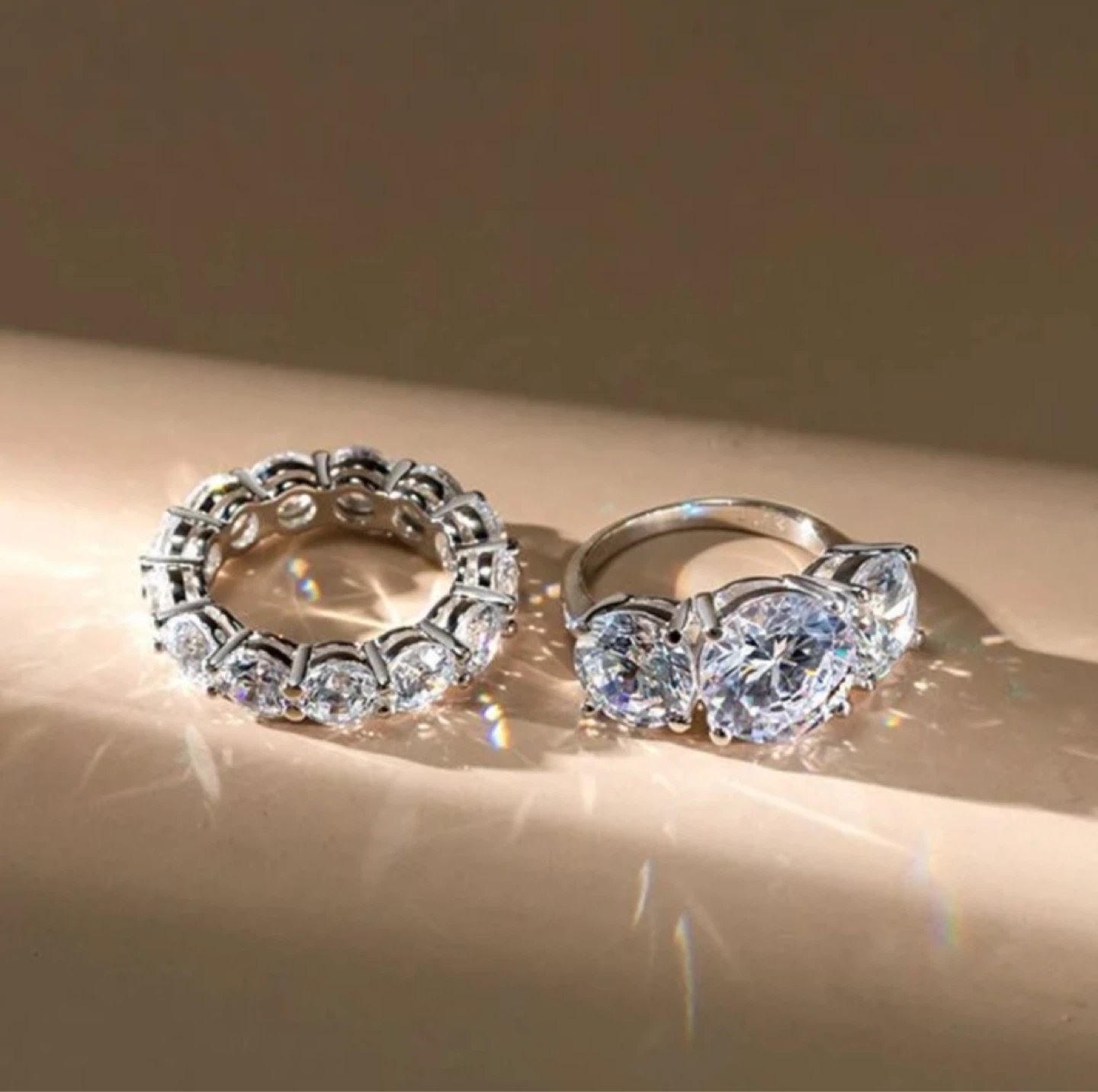 Italo Three Stone Engagement Rings Sets in 925 Sterling Silver