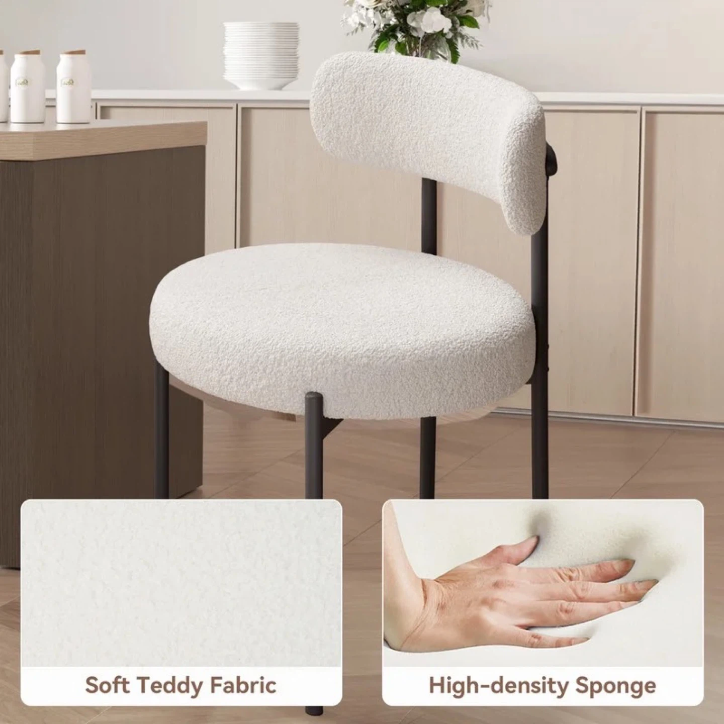 Set of 4 White Teddy Fabric Dining Chairs - photo 3