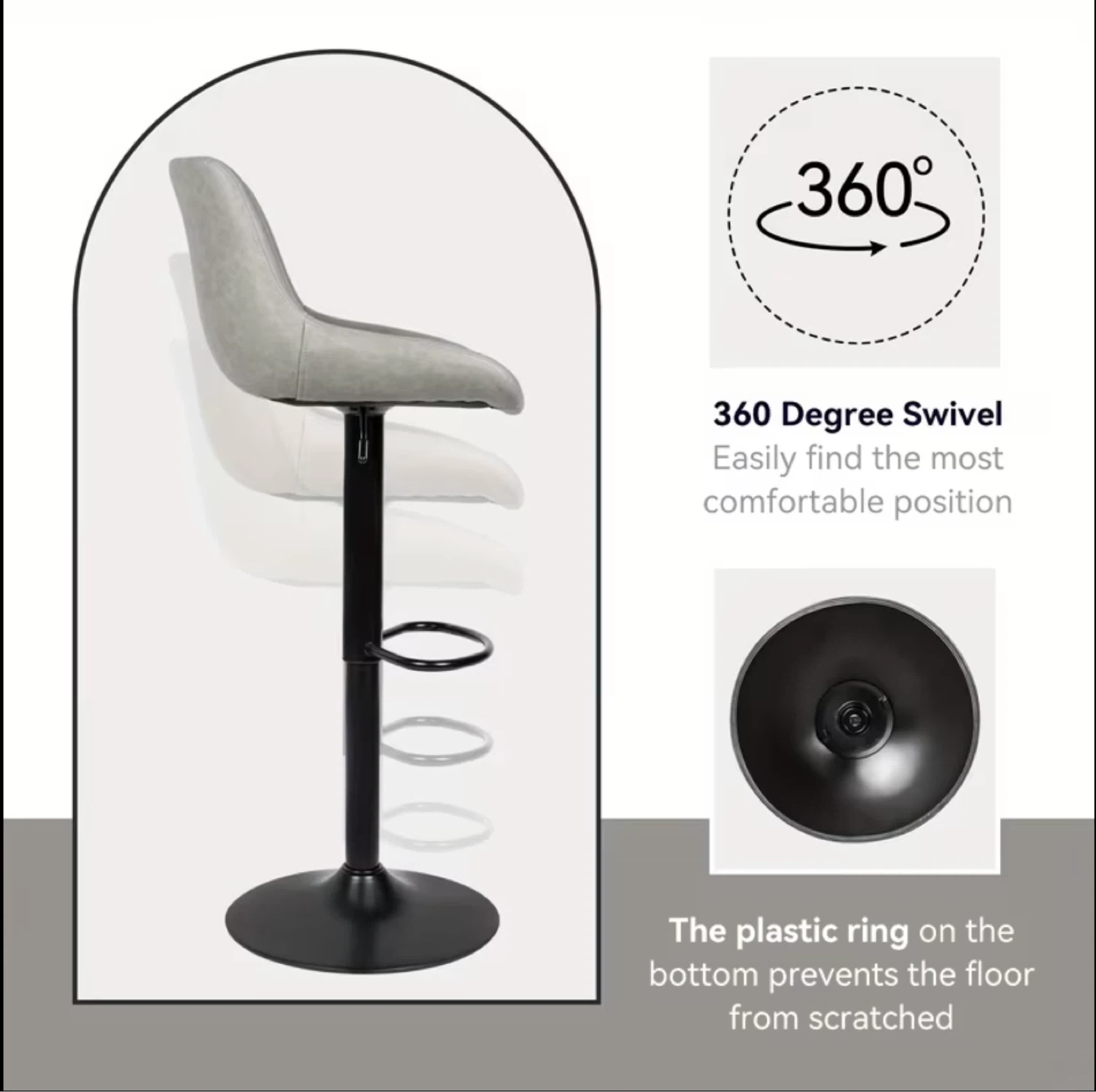 Adjustable Grey Leather Bar Stool - photo 4