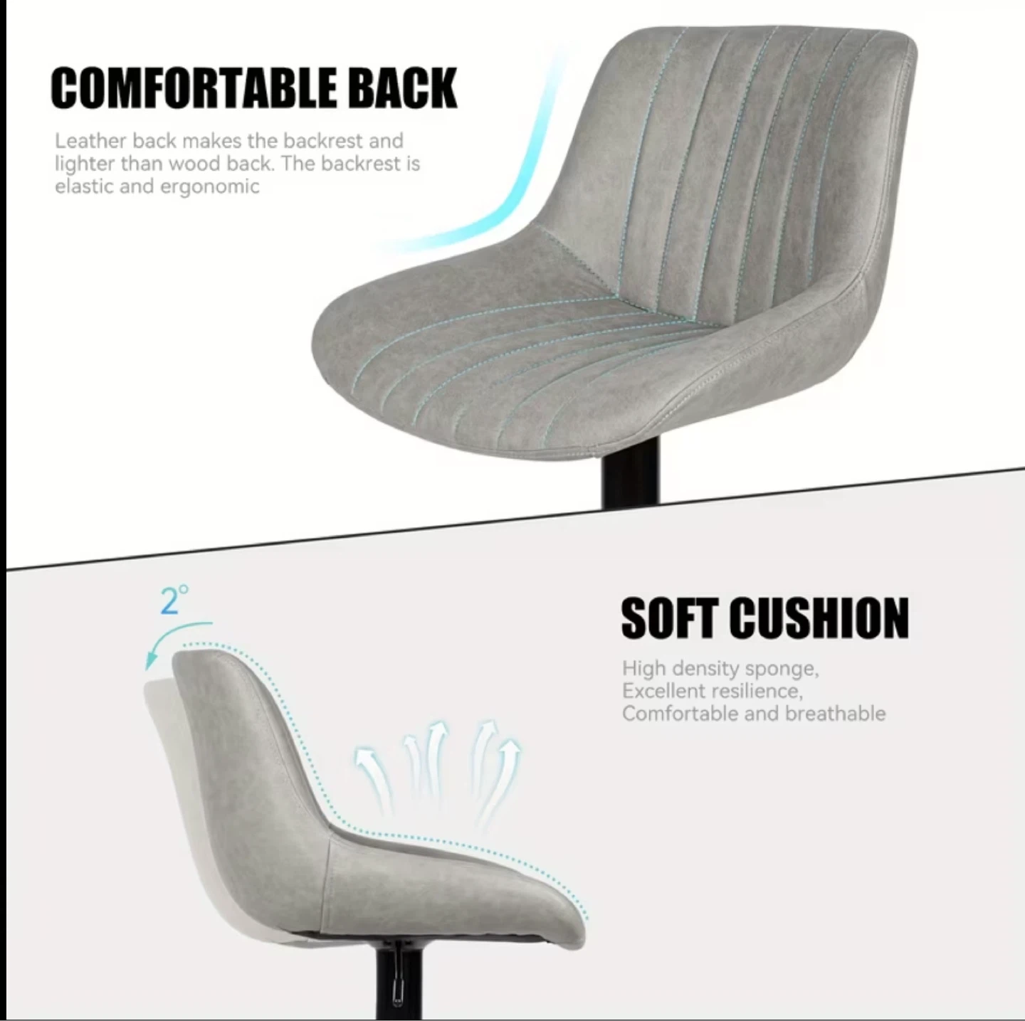 Adjustable Grey Leather Bar Stool - photo 3