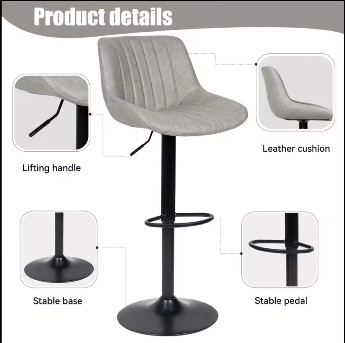 Adjustable Grey Leather Bar Stool - photo 2
