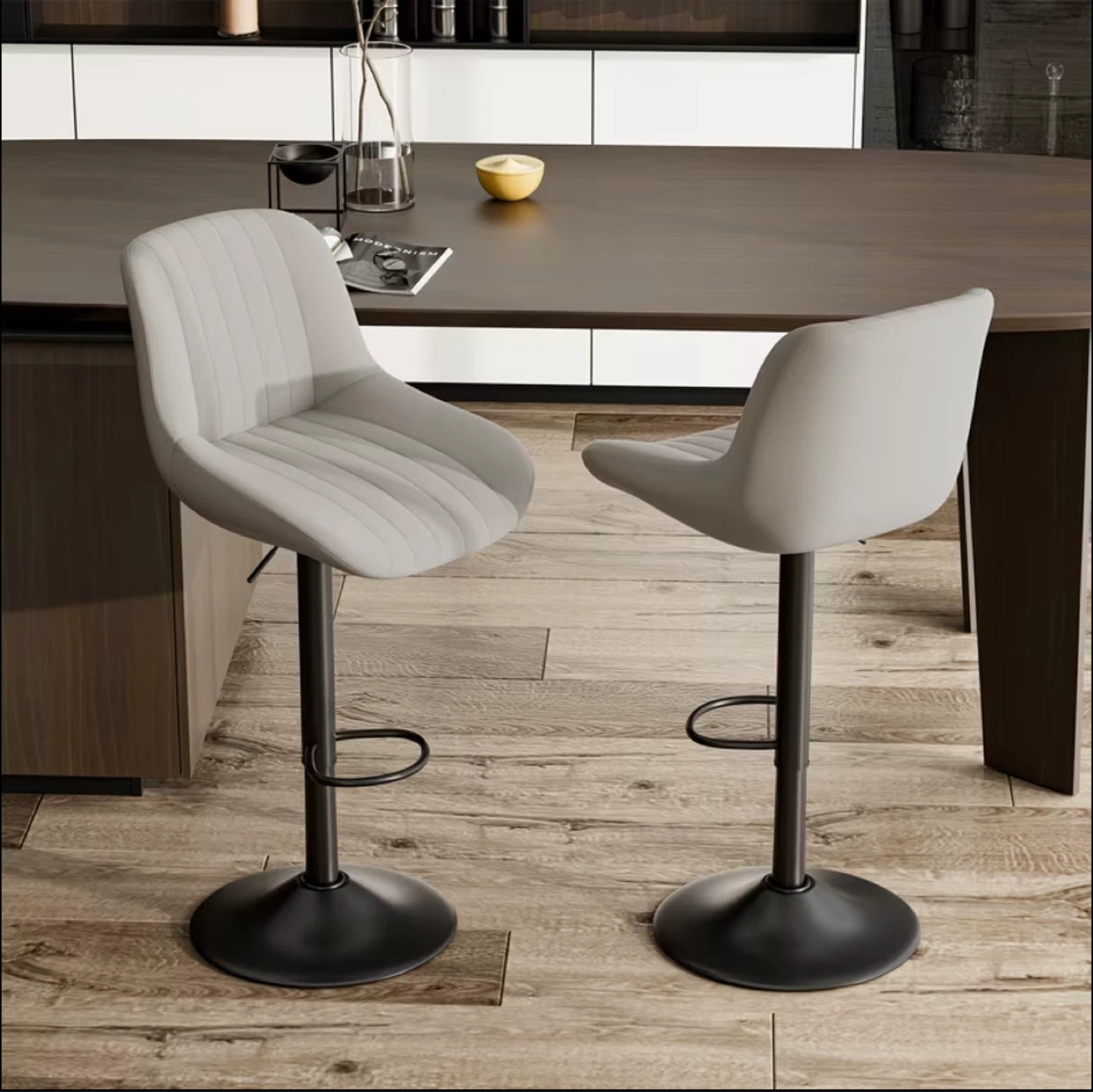 Adjustable Grey Leather Bar Stool