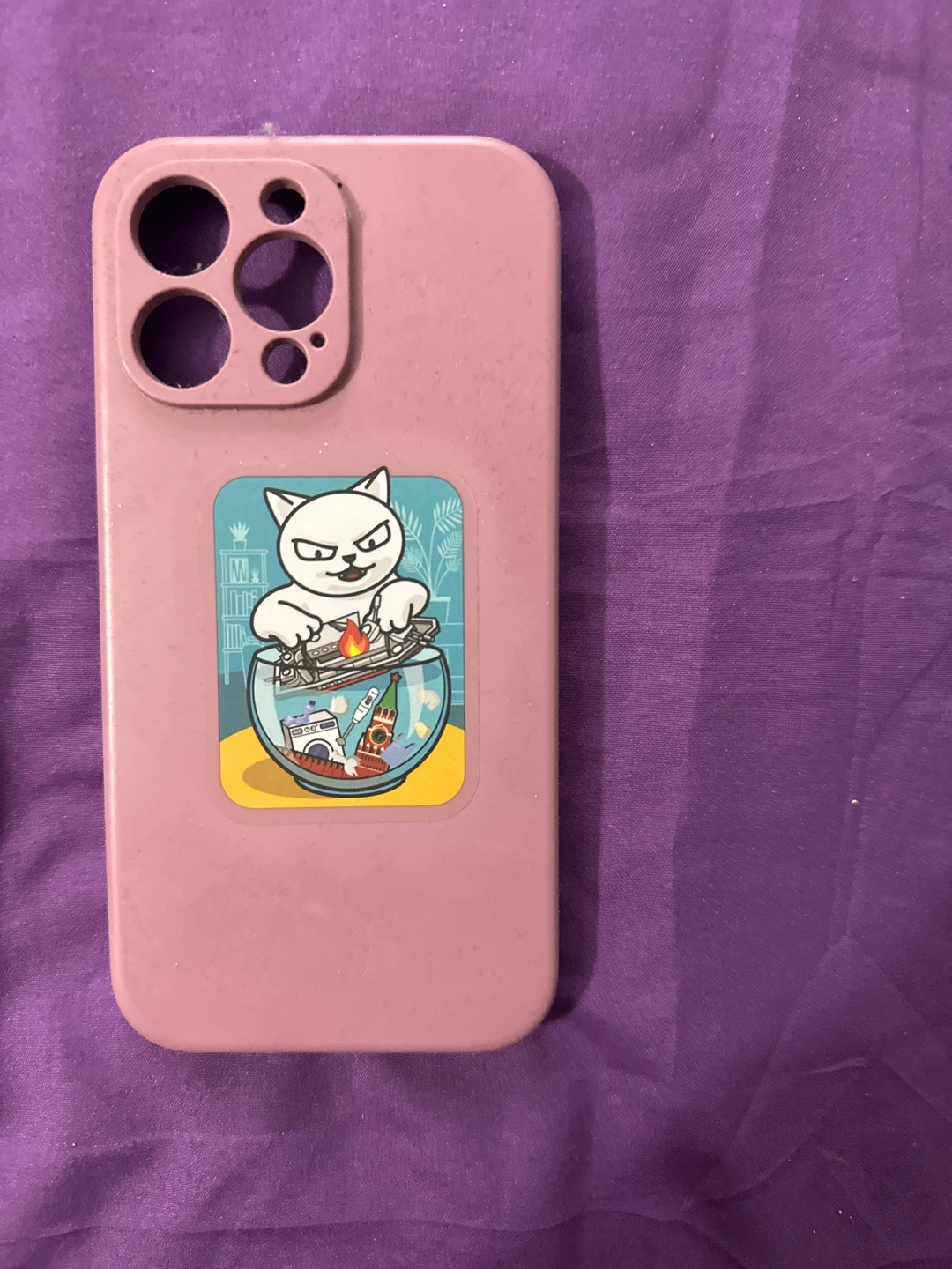 Pink Phone Case with Cat Sticker