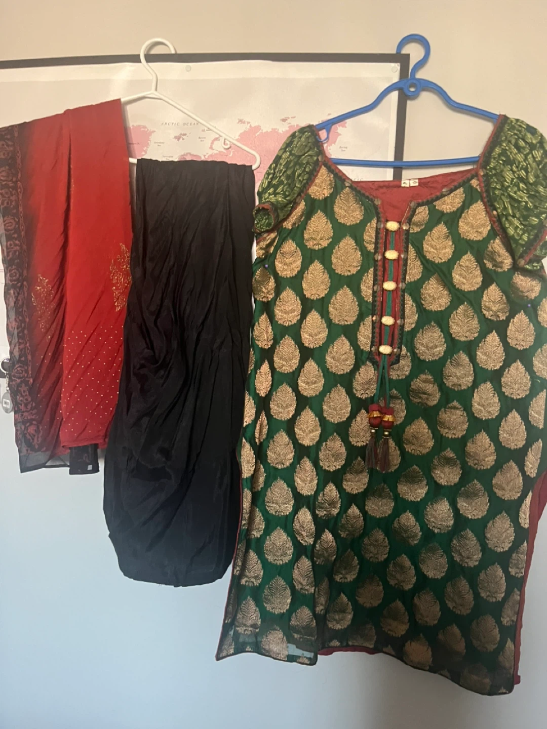 Green brocade kurta with gold pattern