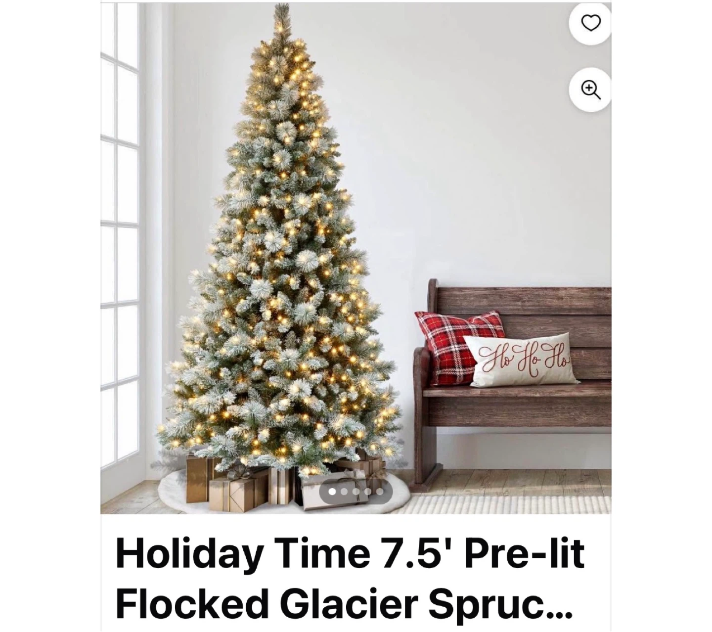 Holiday Time 7.5' Pre-lit Flocked Glacier Spruce Tree