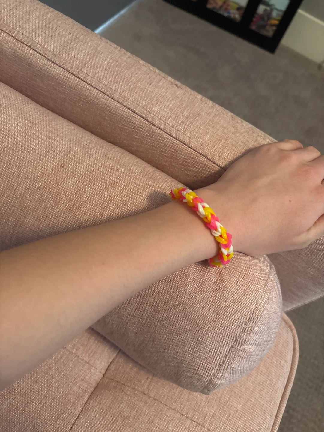 Rainbow Loom Bracelet - Pink, Yellow, White - photo 2