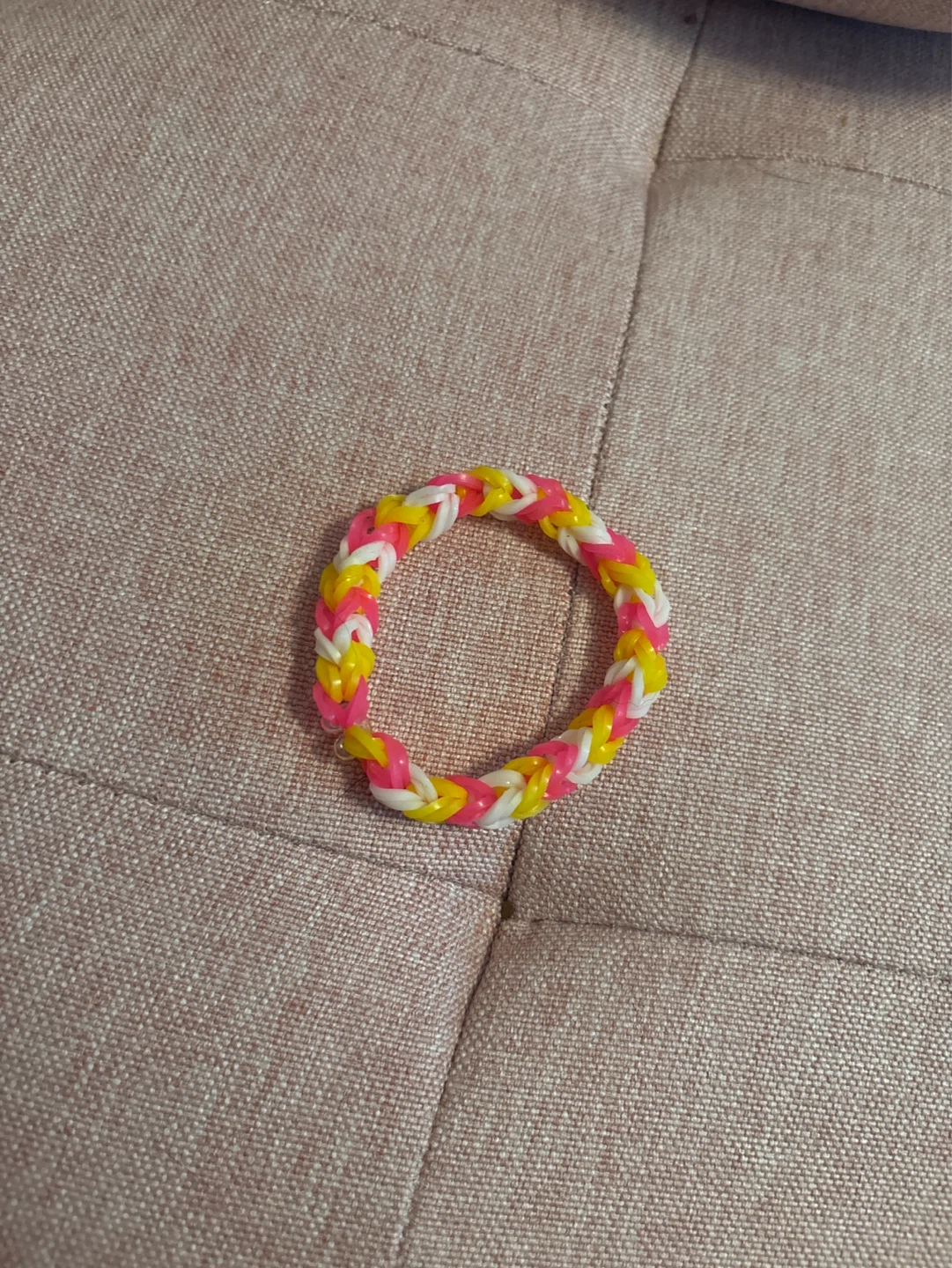 Rainbow Loom Bracelet - Pink, Yellow, White