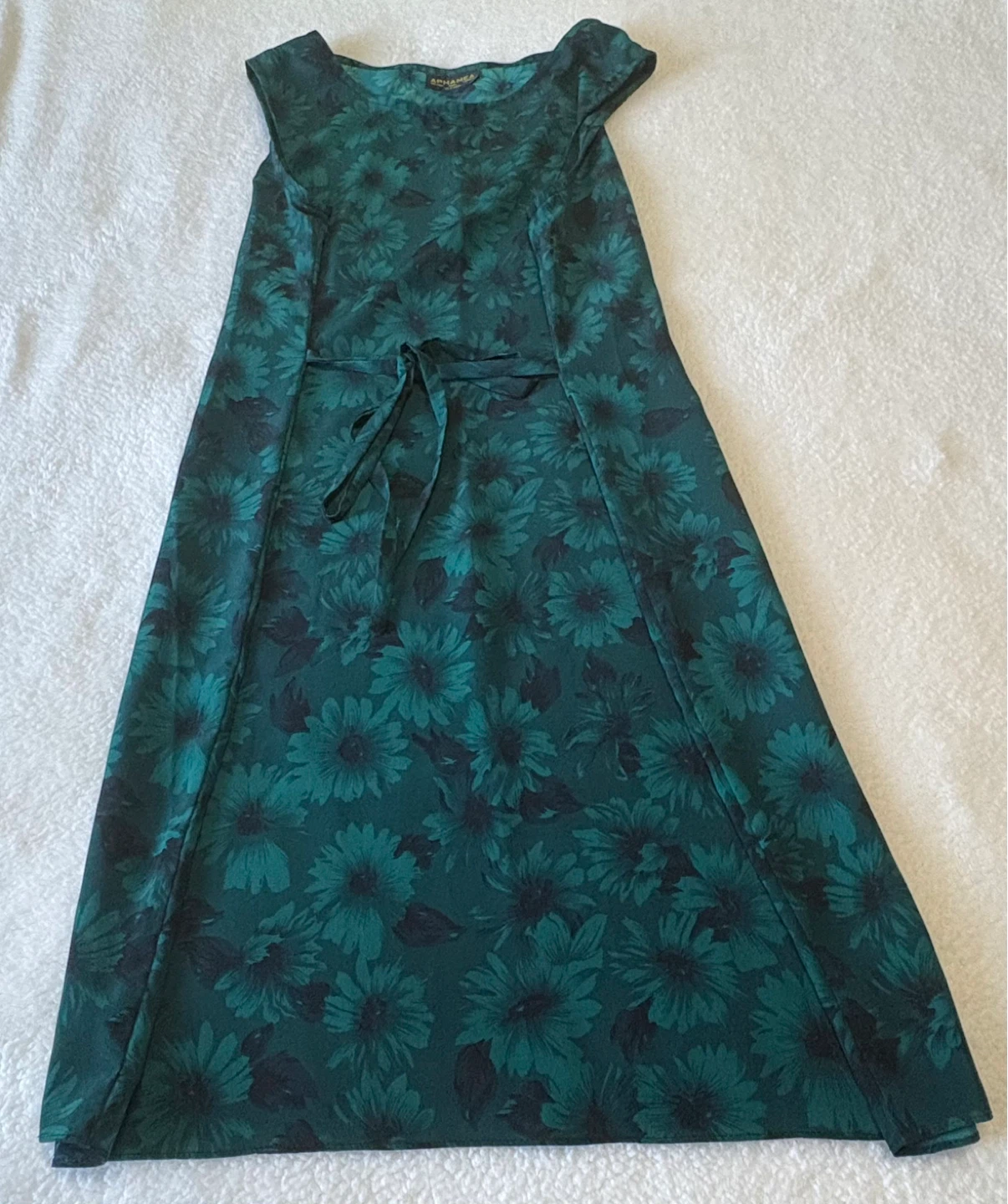 APHAMEA Green Floral Midi Dress Tie Waist