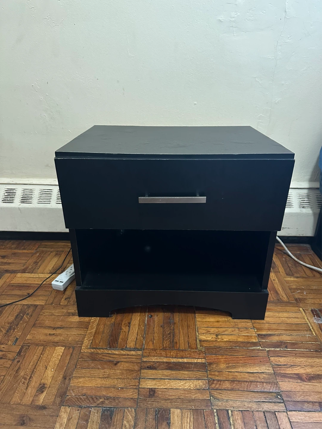 Black Nightstand with Drawer and Shelf - photo 2
