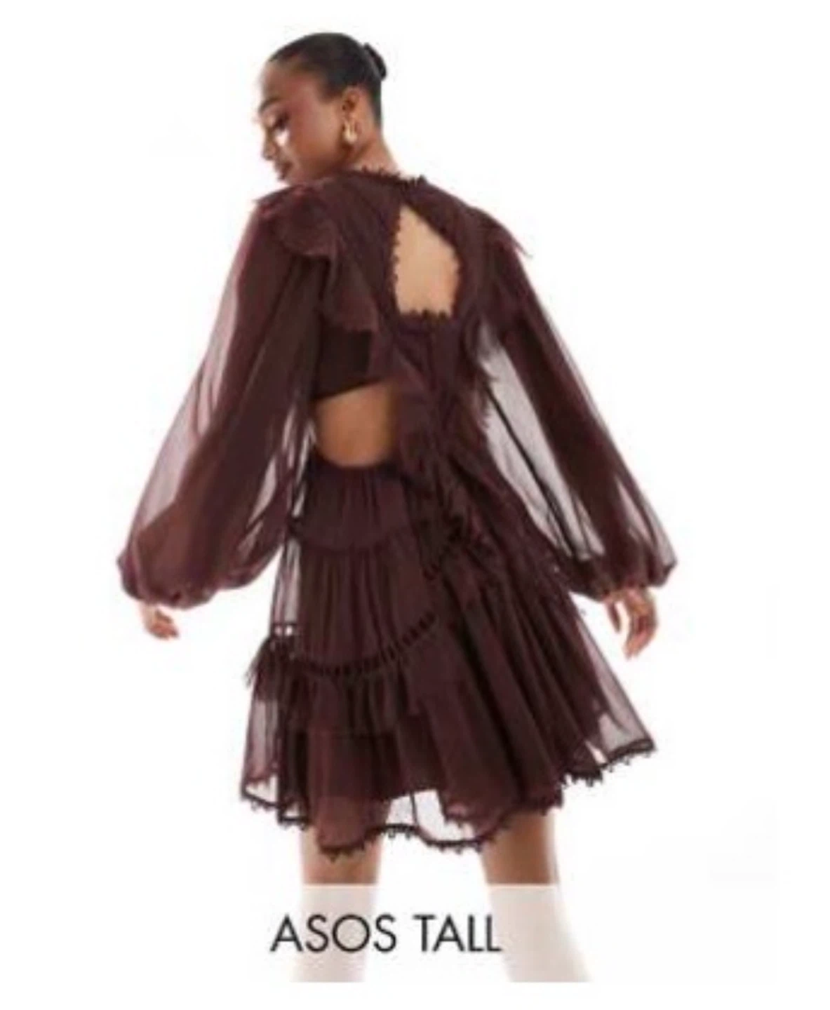 ASOS DESIGN Burgundy Ruffle Cutout Dress - UNWORN