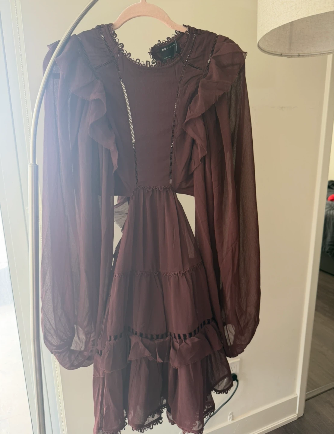 ASOS DESIGN Burgundy Ruffle Cutout Dress - UNWORN - photo 2