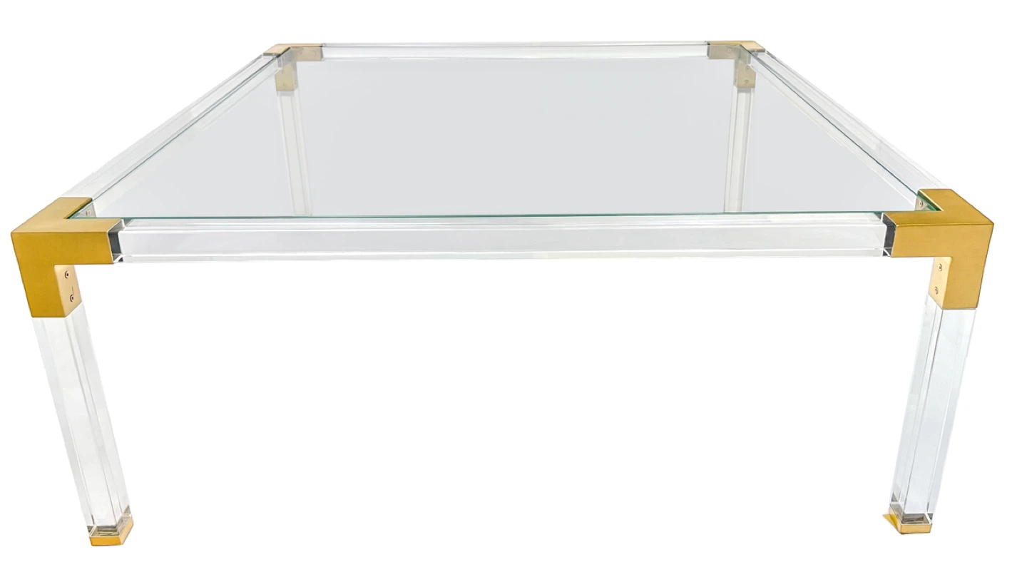 ACRYLIC & GOLD BRASS GLASS COFFEE TABLE - photo 4