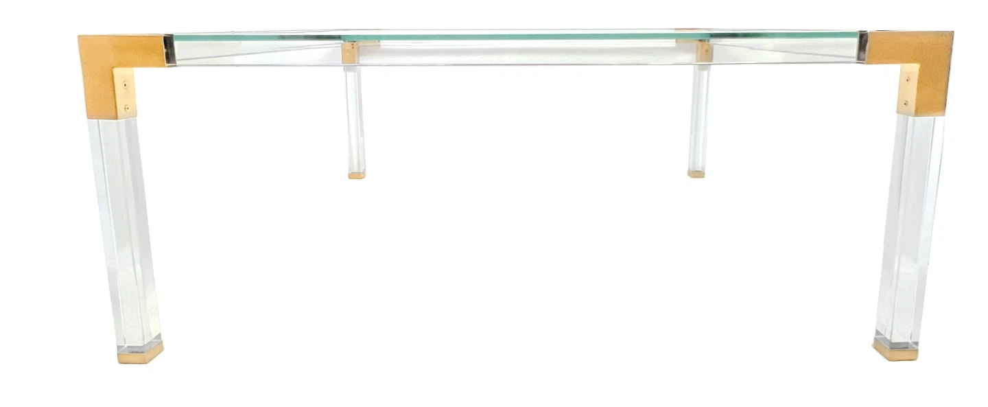 ACRYLIC & GOLD BRASS GLASS COFFEE TABLE - photo 5