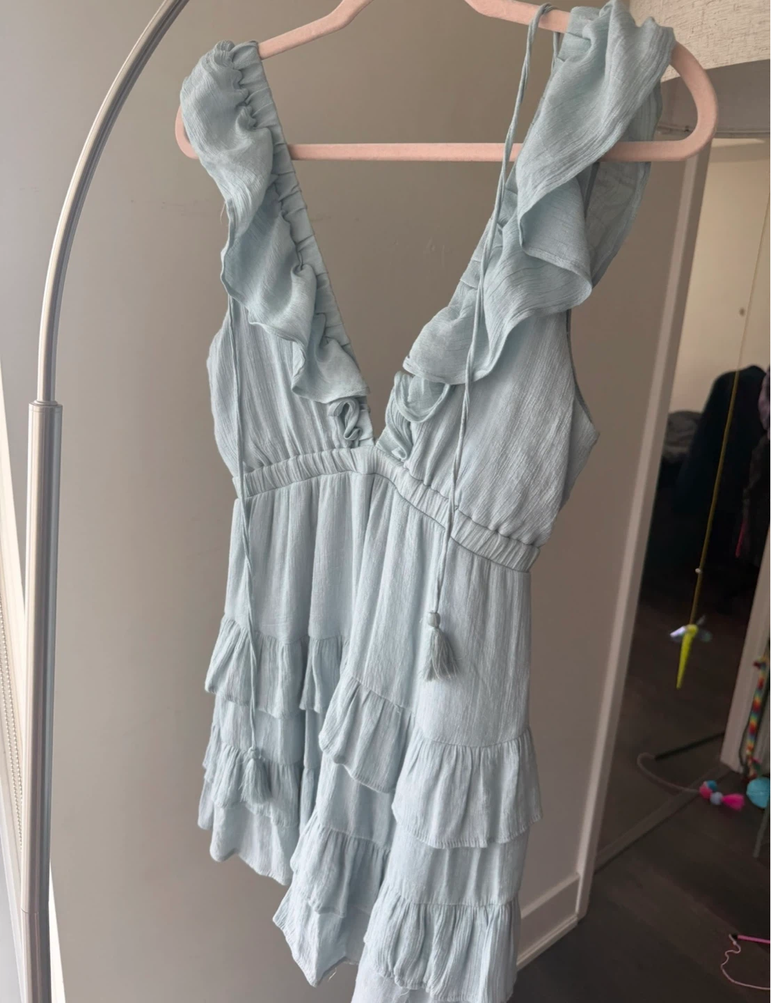 HONEY Women's Blue Tiered Ruffle Mini Dress Size M - UNWORN