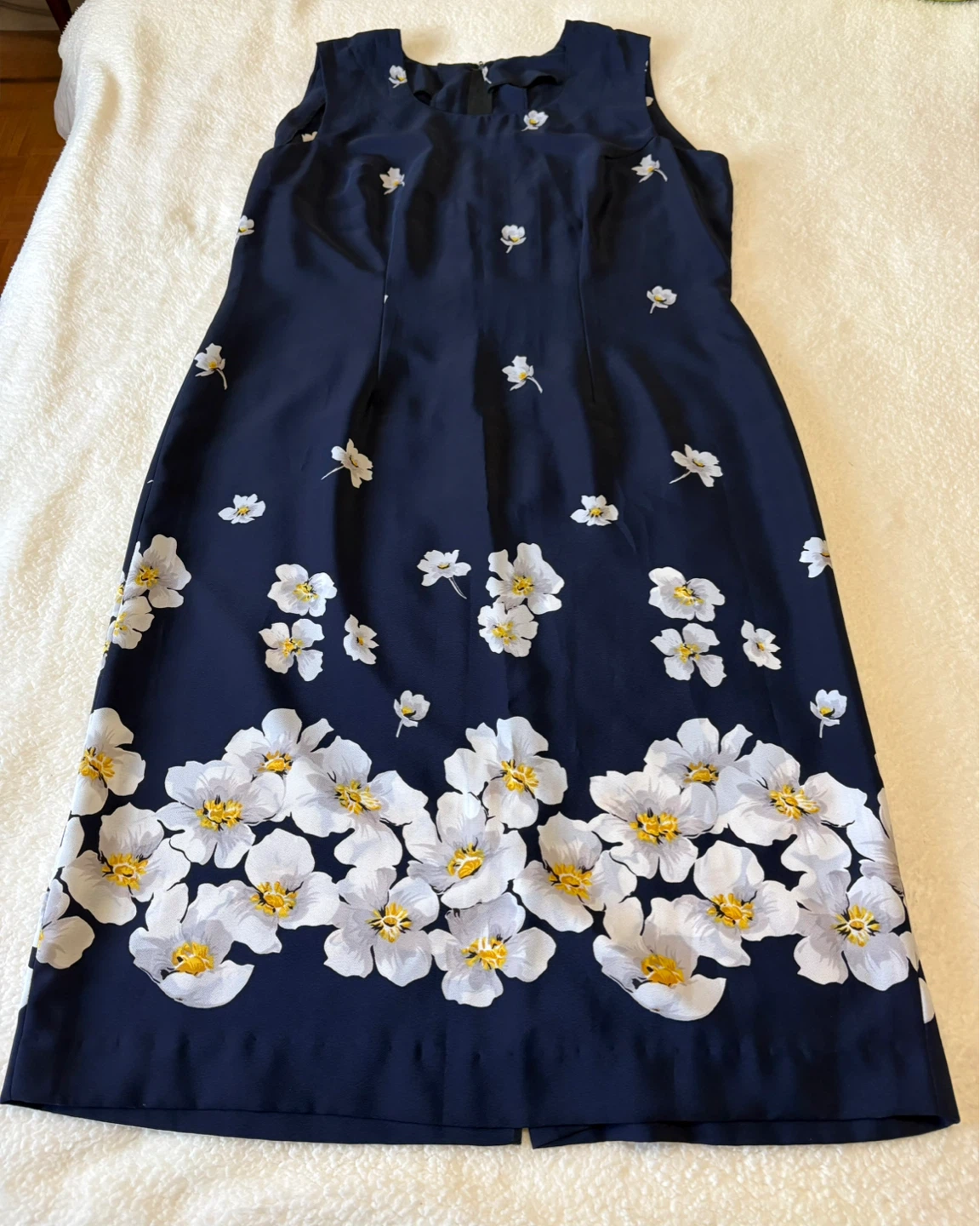 Navy Floral Sleeveless Midi Dress