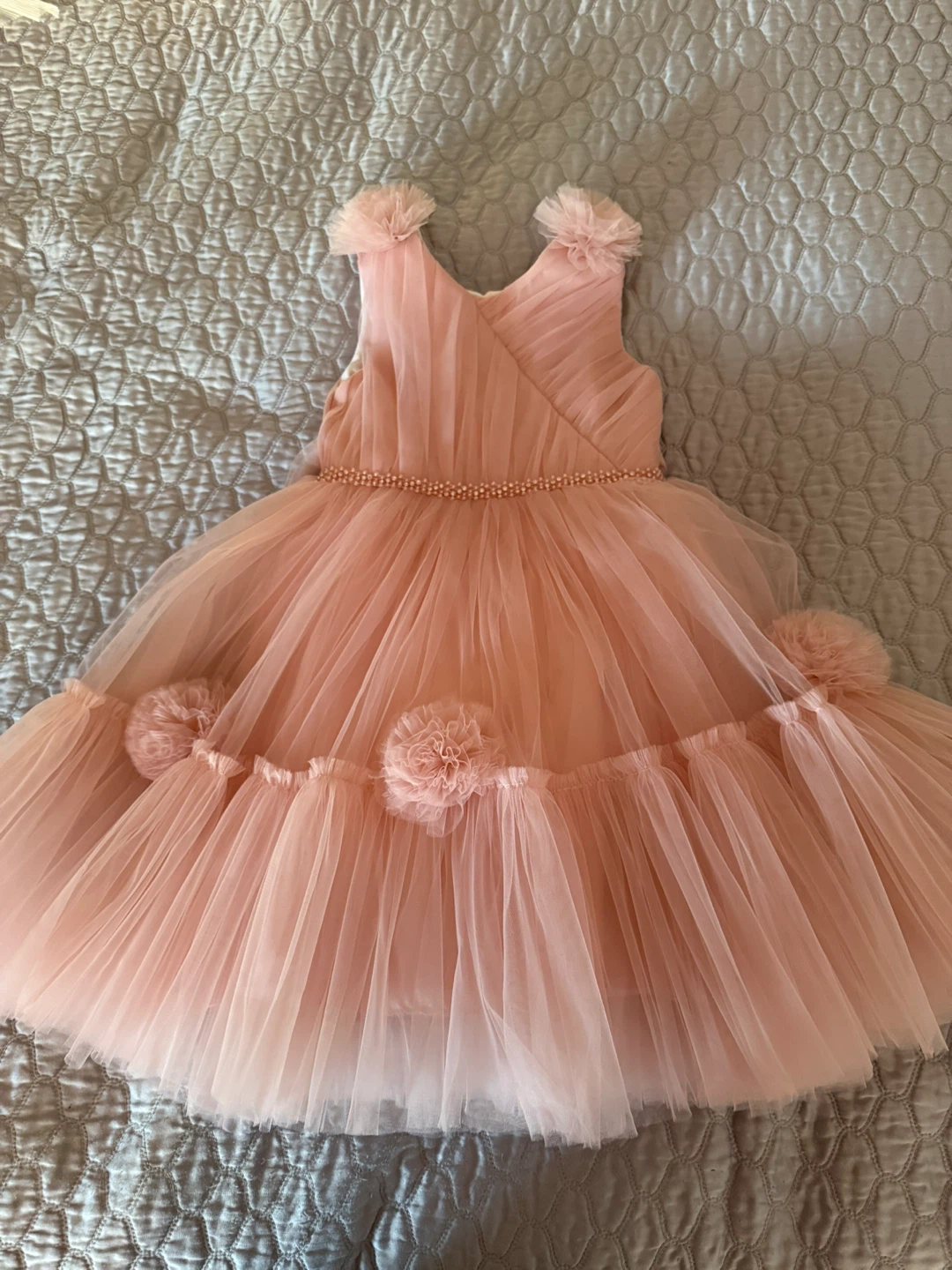 Pink Tulle Dress with Flower Accents