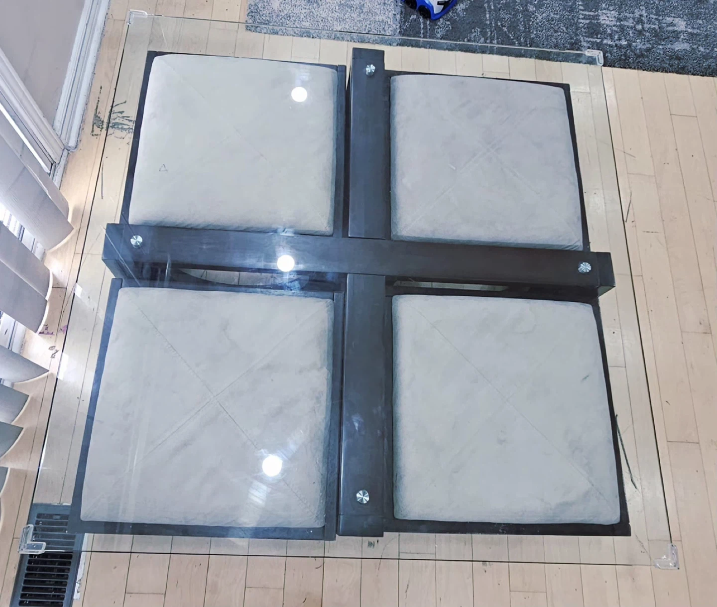 Square Glass Coffee Table with 4 Ottomans