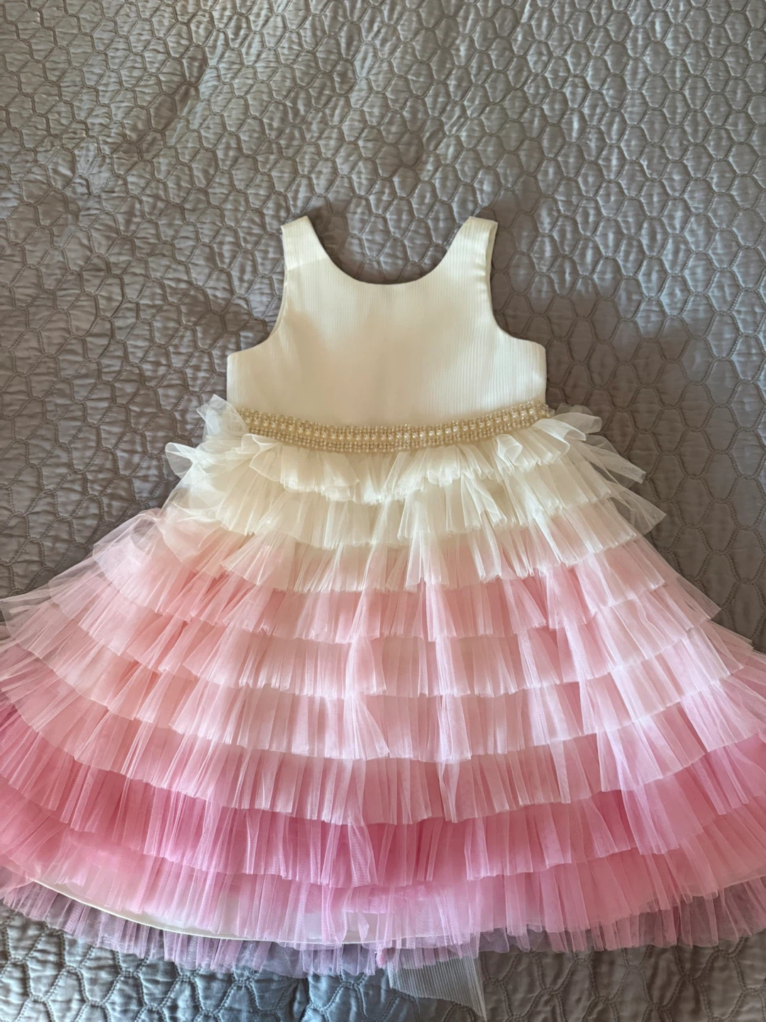 Girls' Tulle Layered Ombre Dress with Pearl Belt