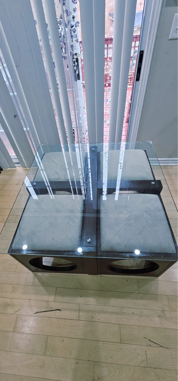 Square Glass Coffee Table with 4 Ottomans - photo 3