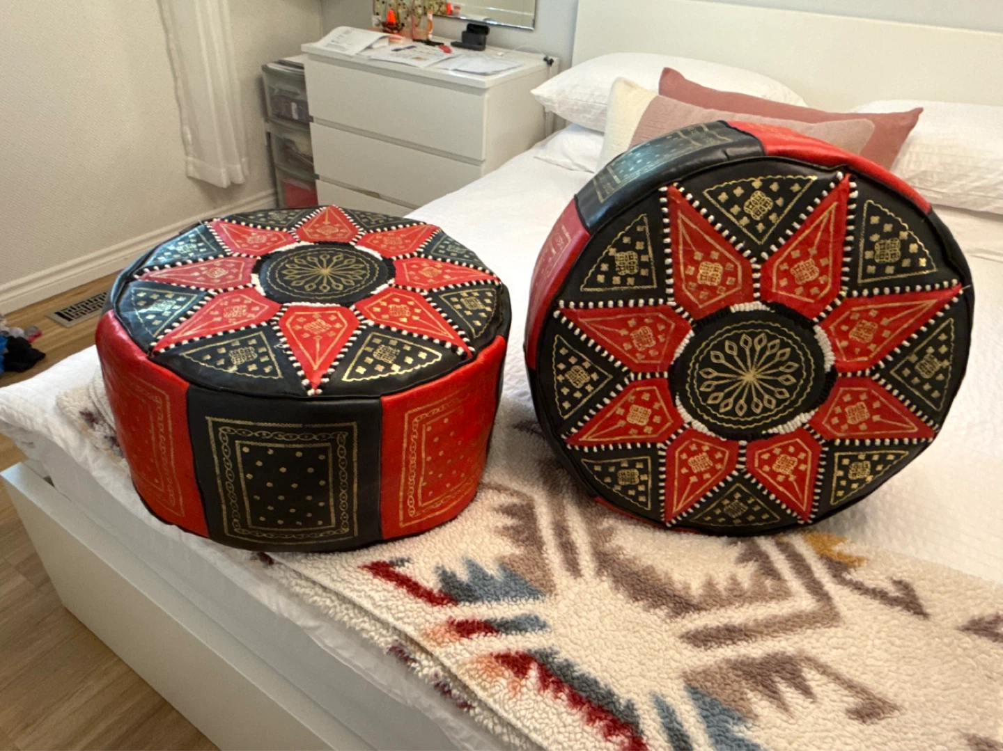 Set of 2 Decorative Moroccan Poufs Hand made genuine leather - photo 2