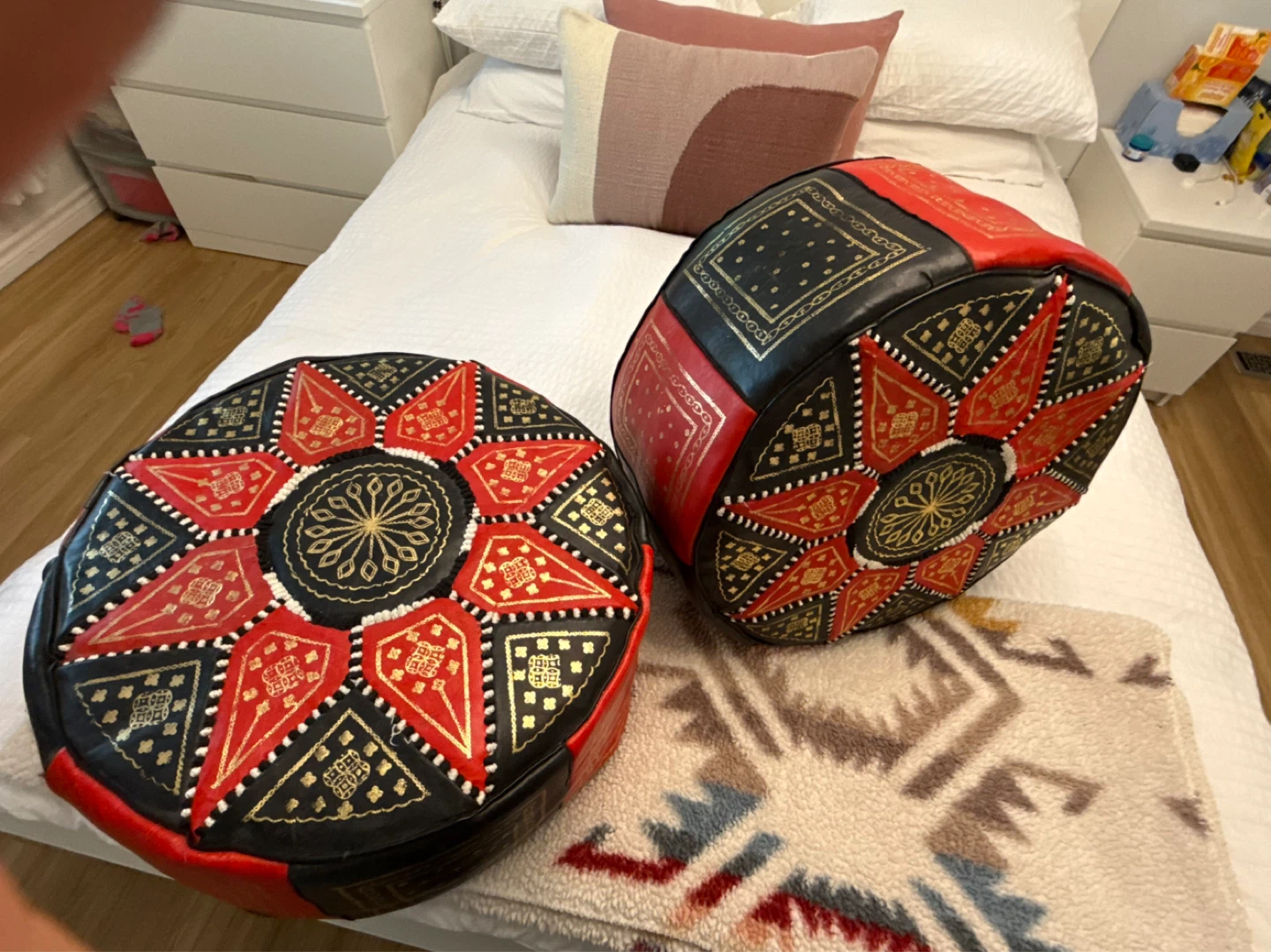 Set of 2 Decorative Moroccan Poufs Hand made genuine leather