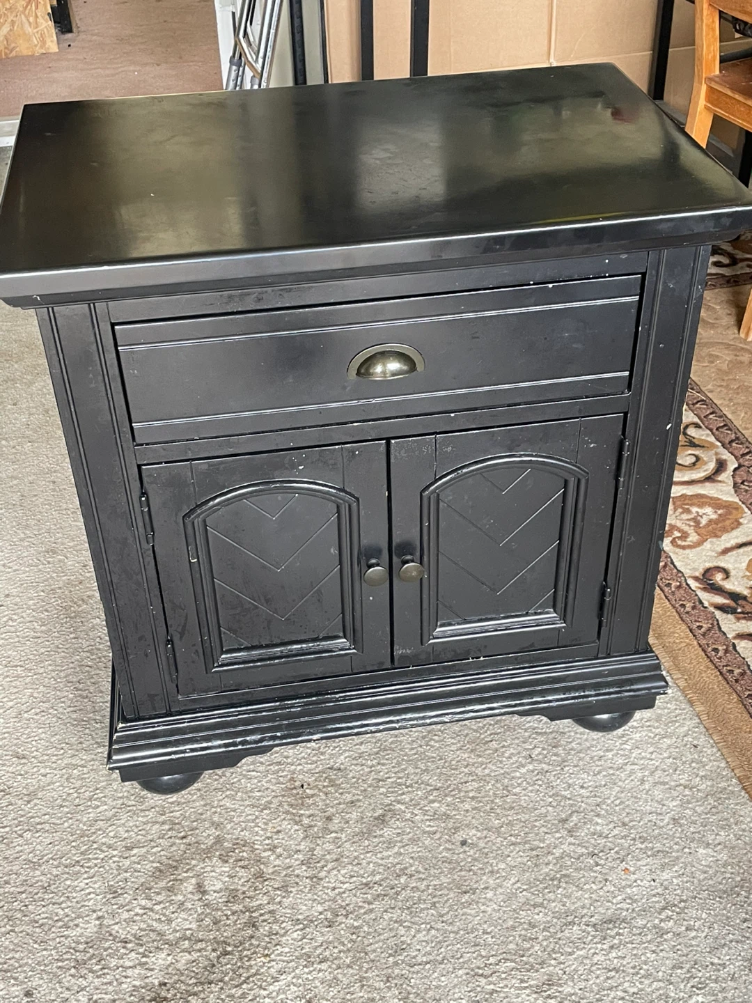 Black Nightstand with Drawer and Cabinet