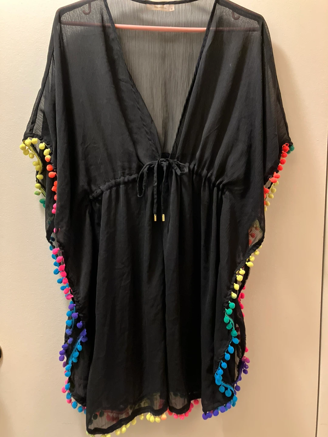 Bleu Rod Beattie Black Kaftan Cover-up with Pom Poms - Size M