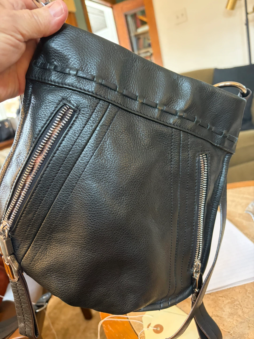 Black Leather Hobo Bag by B. Makowsky