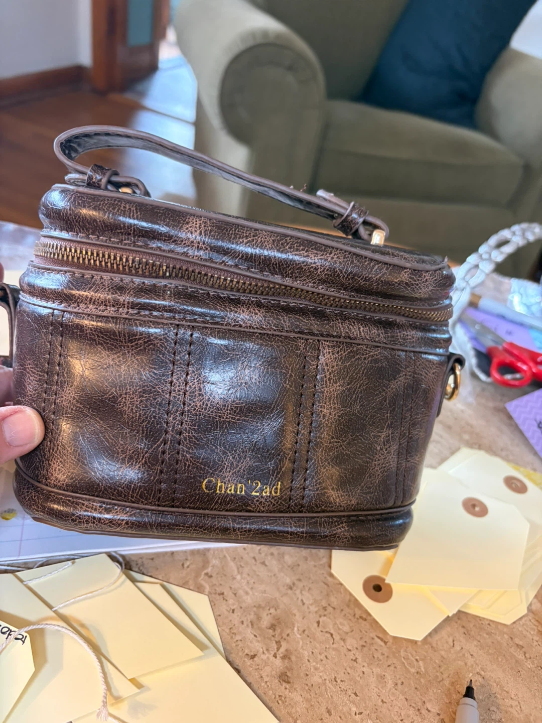 Chan 2ad Brown Faux Leather Top Handle Crossbody Bag