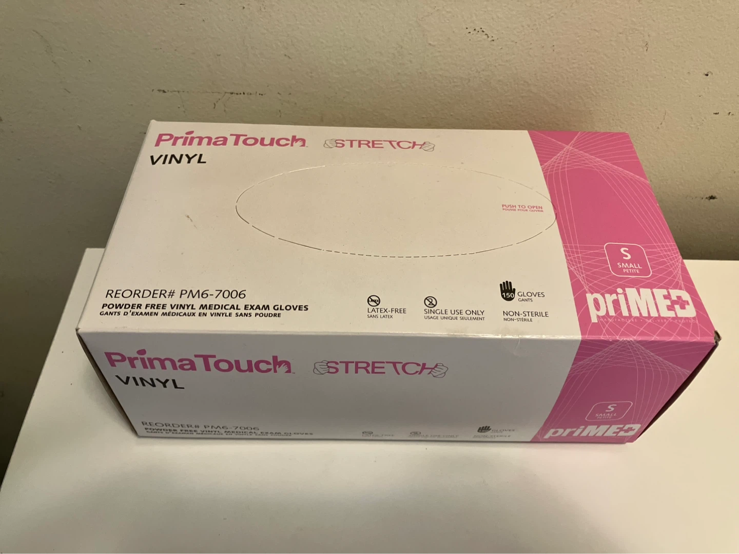 New-Prima Touch Stretch Vinyl Medical Exam Gloves - Small