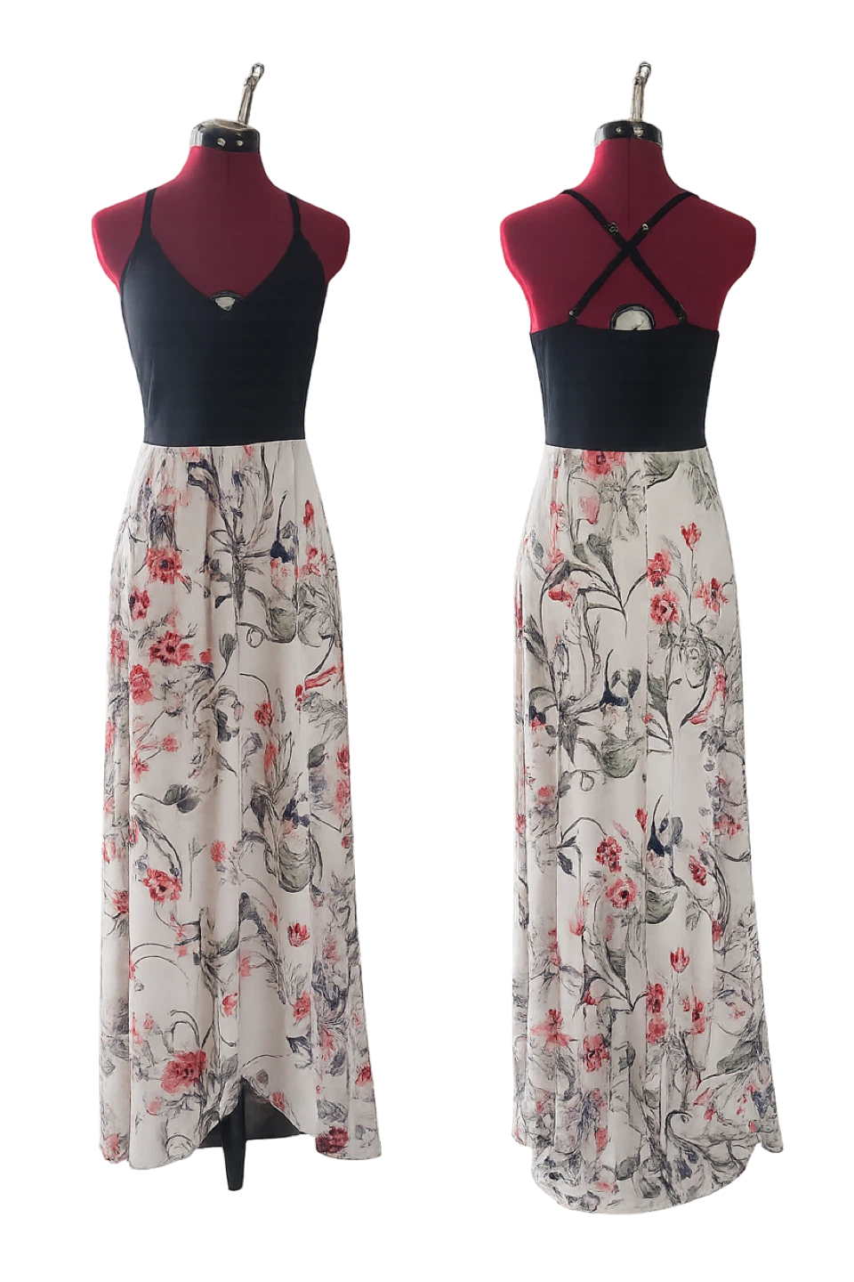 Floral Maxi Dress with Black Cami Top