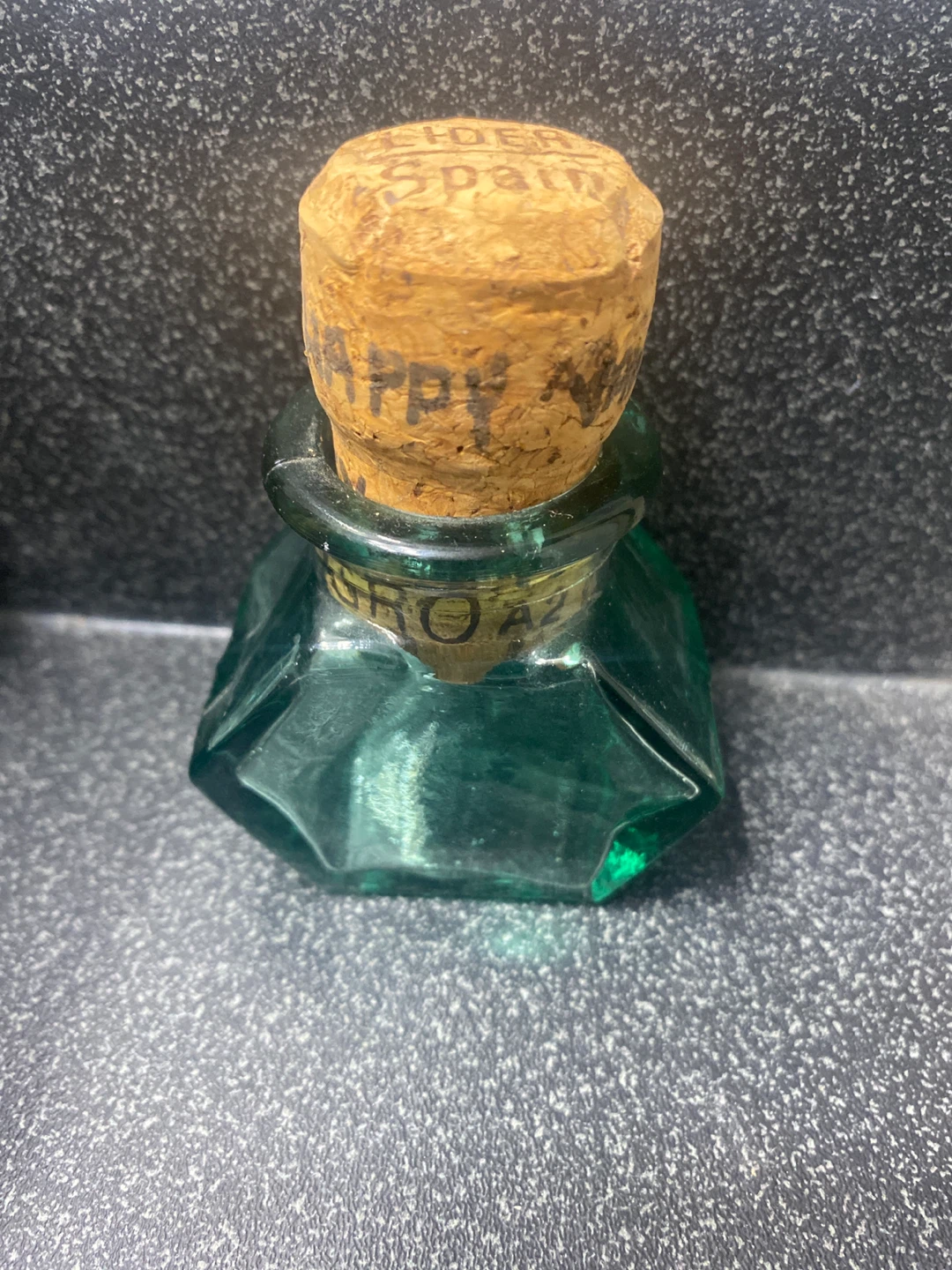 Vintage Green Glass Bottle with Cork Stopper