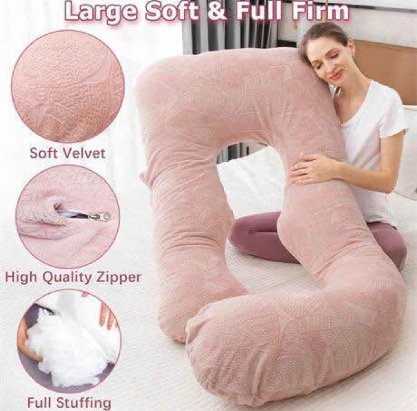 60 Inch U Shaped Full Body Pregnancy Pillow Dusty Pink