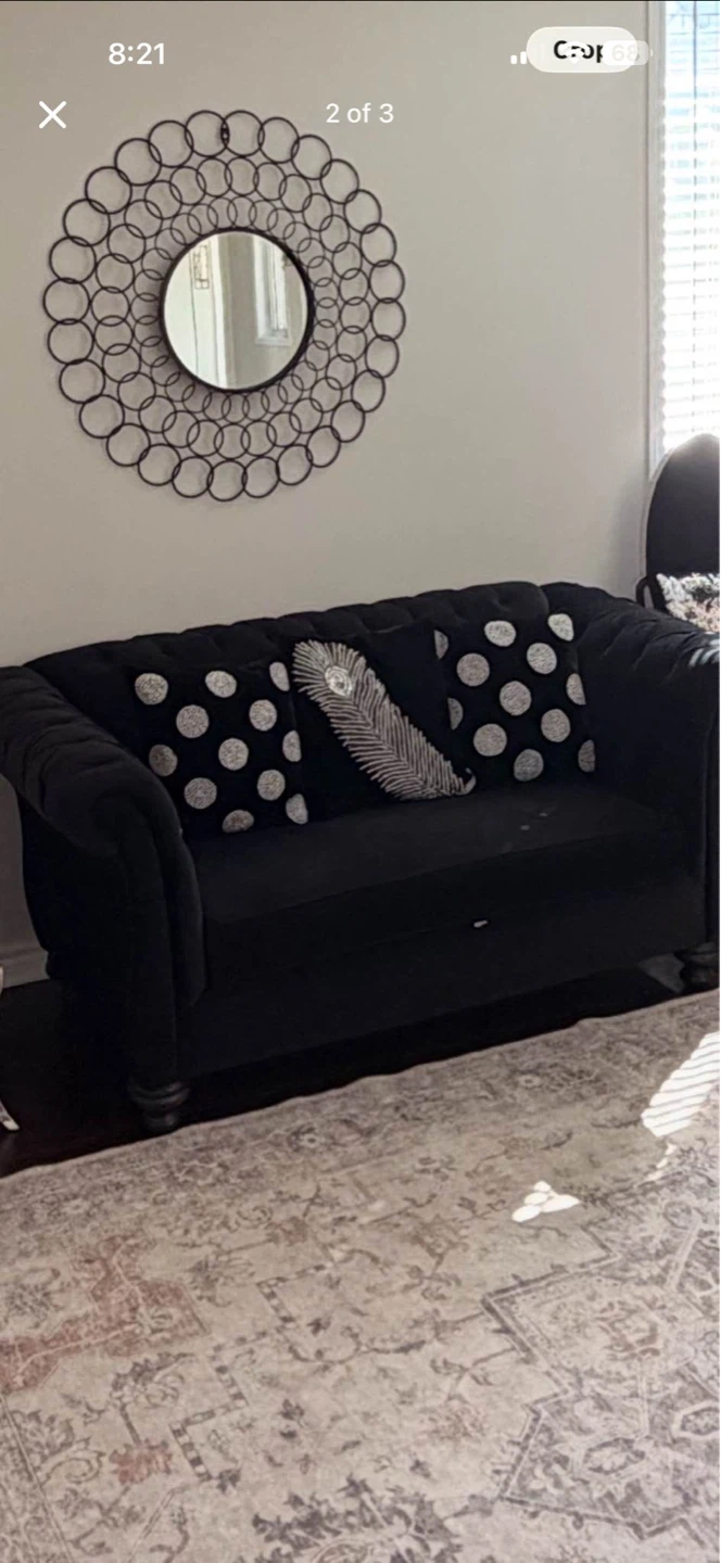 Black Tufted Loveseat and Sofa Set with Tables