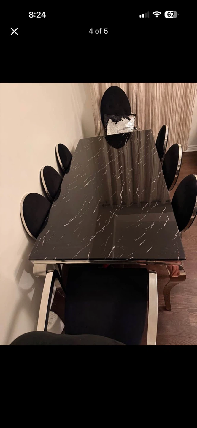 Black Marble Dining Table with 8 Chairs