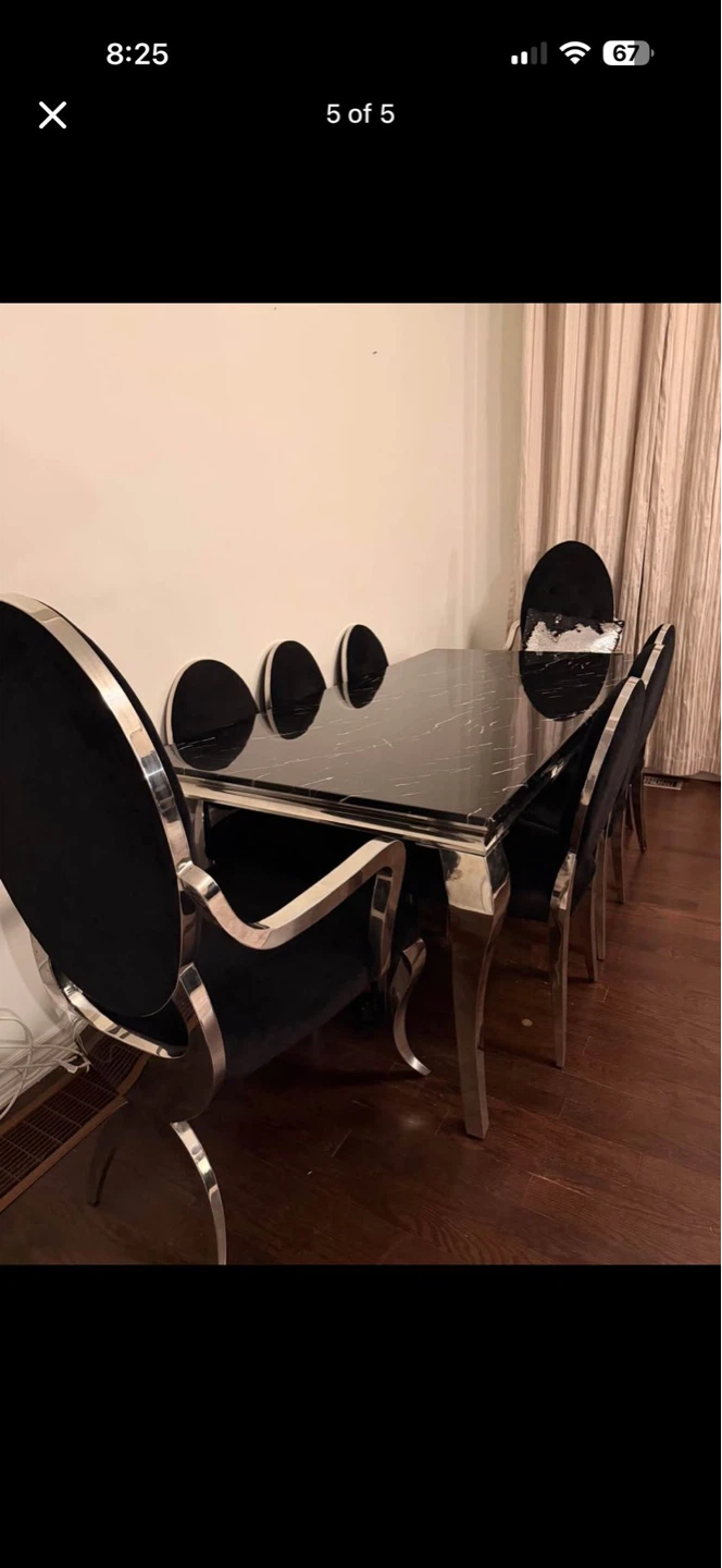 Black Marble Dining Table with 8 Chairs - photo 3