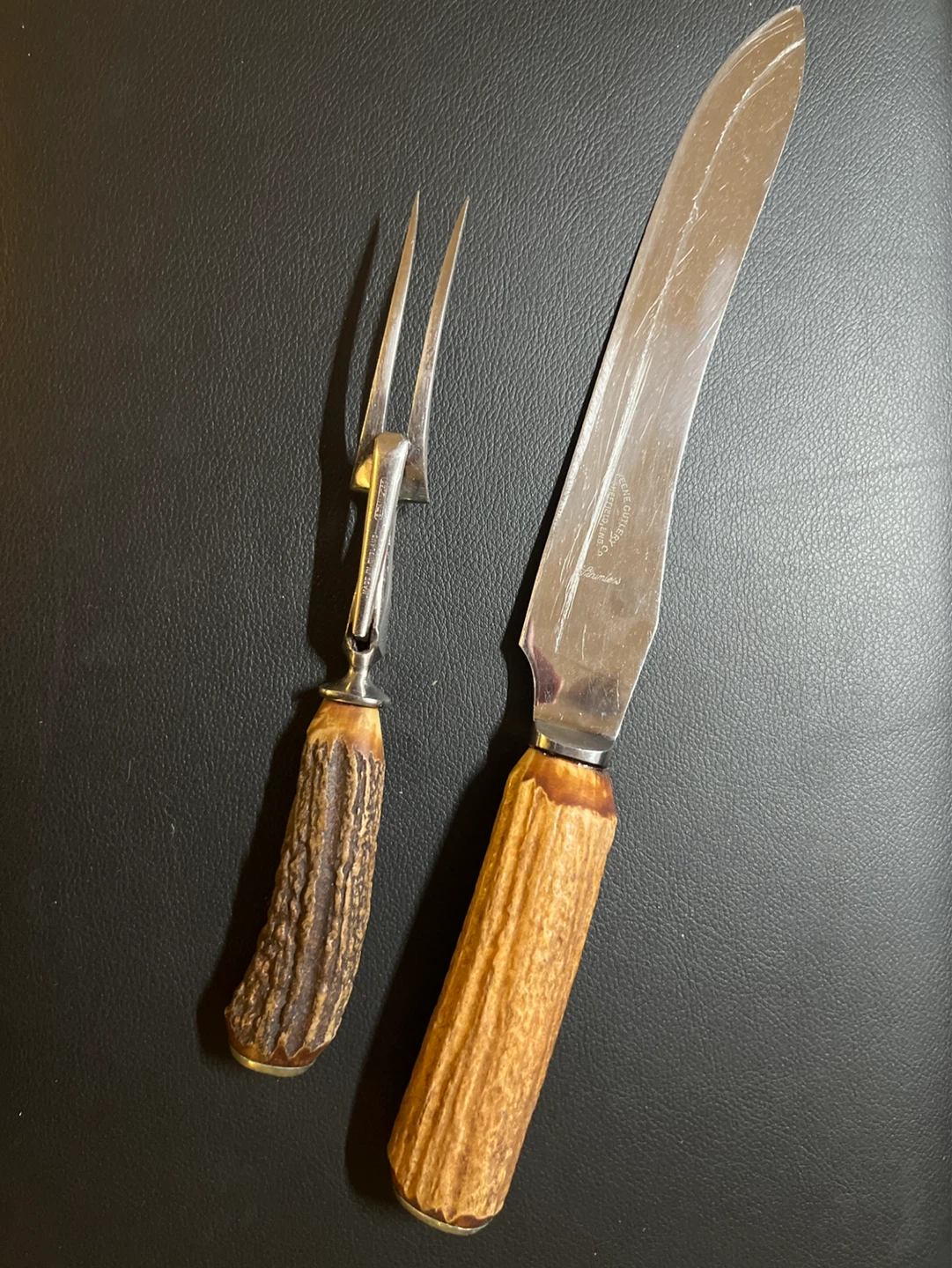 Vintage Carving Knife and Fork Set with Antler Handles - photo 2