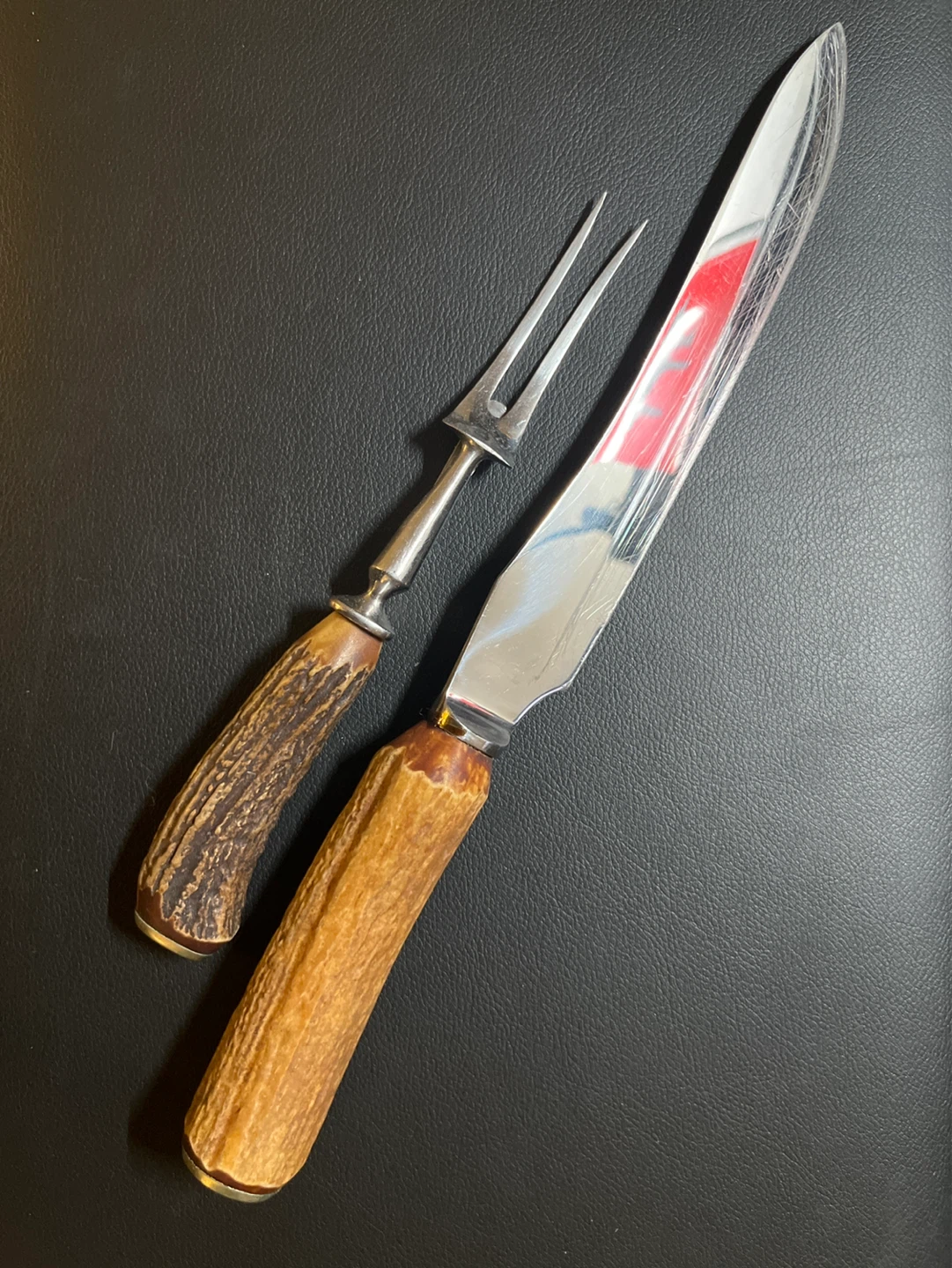 Vintage Carving Knife and Fork Set with Antler Handles