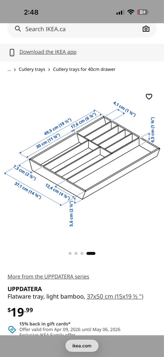 IKEA UPPDATERA Cutlery Tray - Bamboo