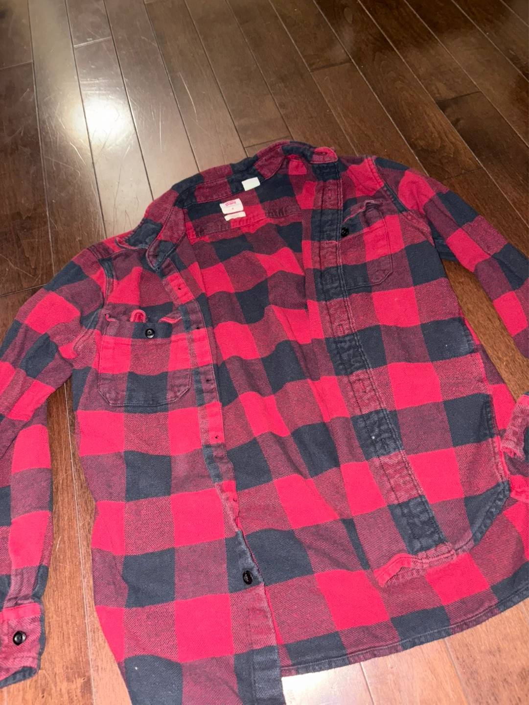 Levi's Red and Black Plaid Flannel Shirt - Size M - photo 2