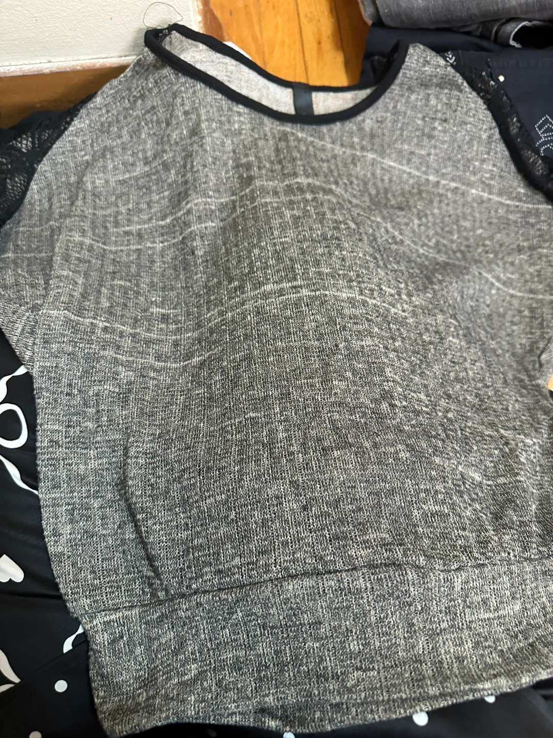 Grey Blouse with Black Lace Sleeves