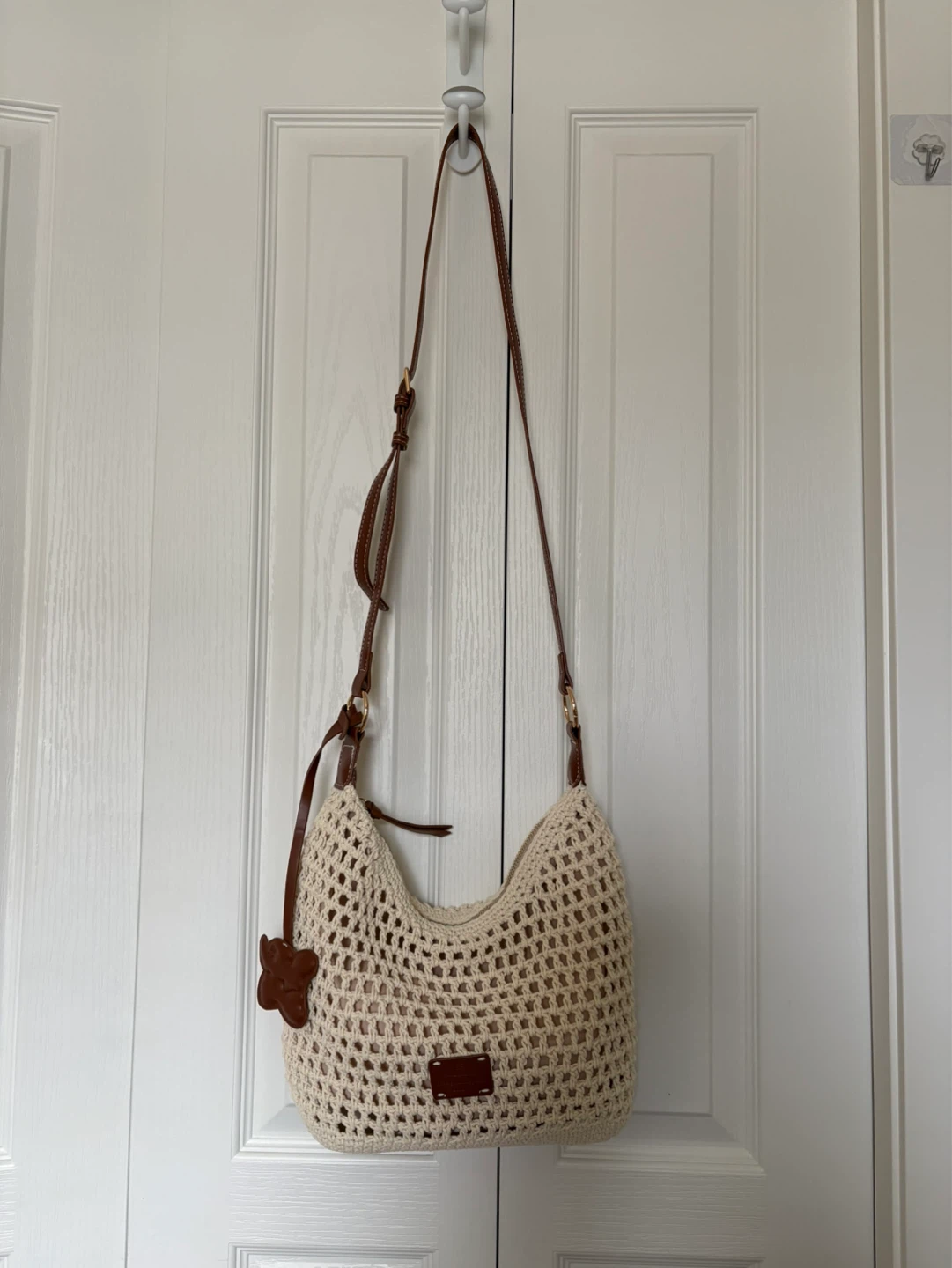 Crocheted Hobo Bag with Leather Strap