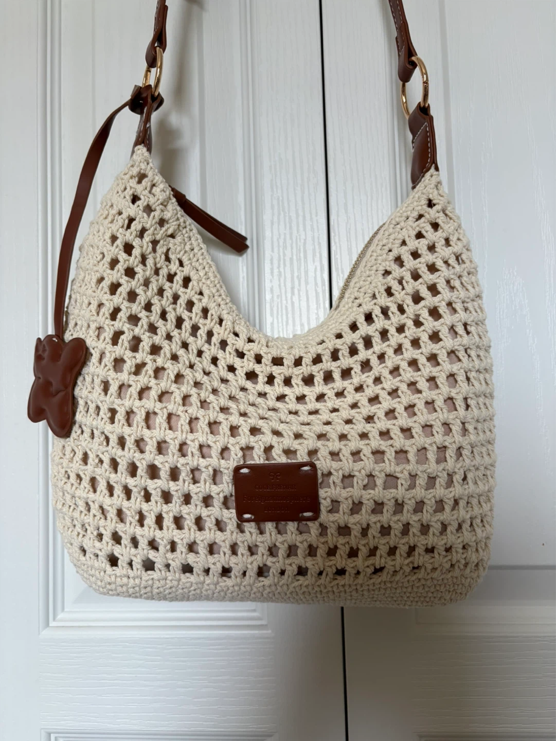 Crocheted Hobo Bag with Leather Strap - photo 2