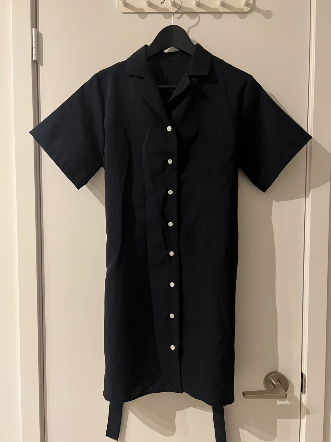 Dark Navy Button-Up Shirt Dress with Belt