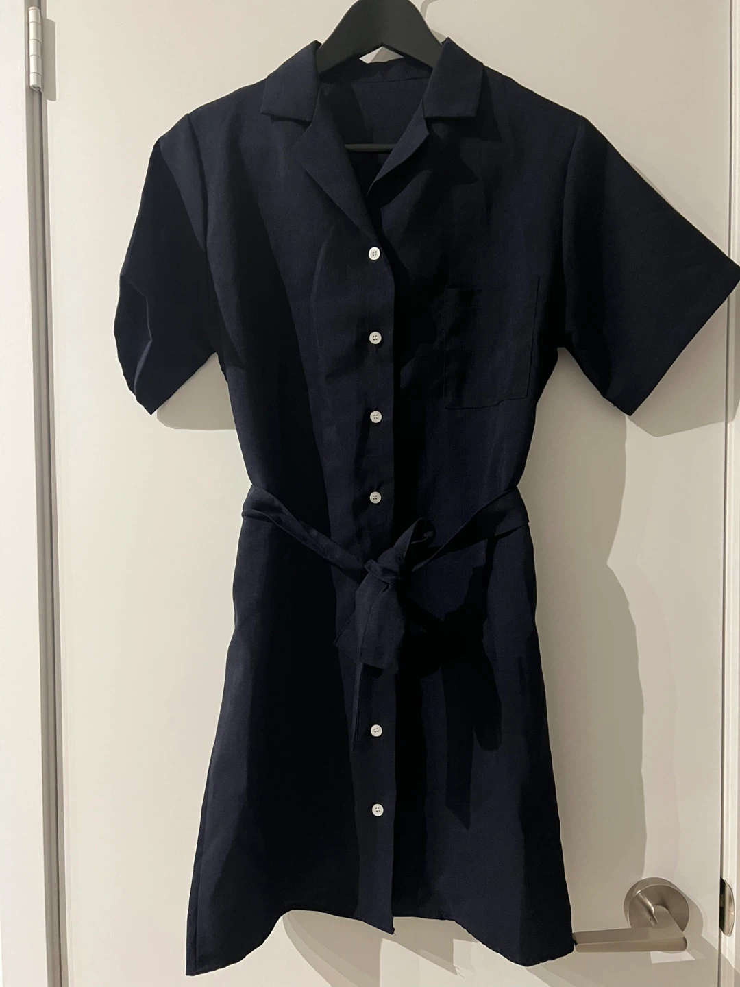 Dark Navy Button-Up Shirt Dress with Belt - photo 2